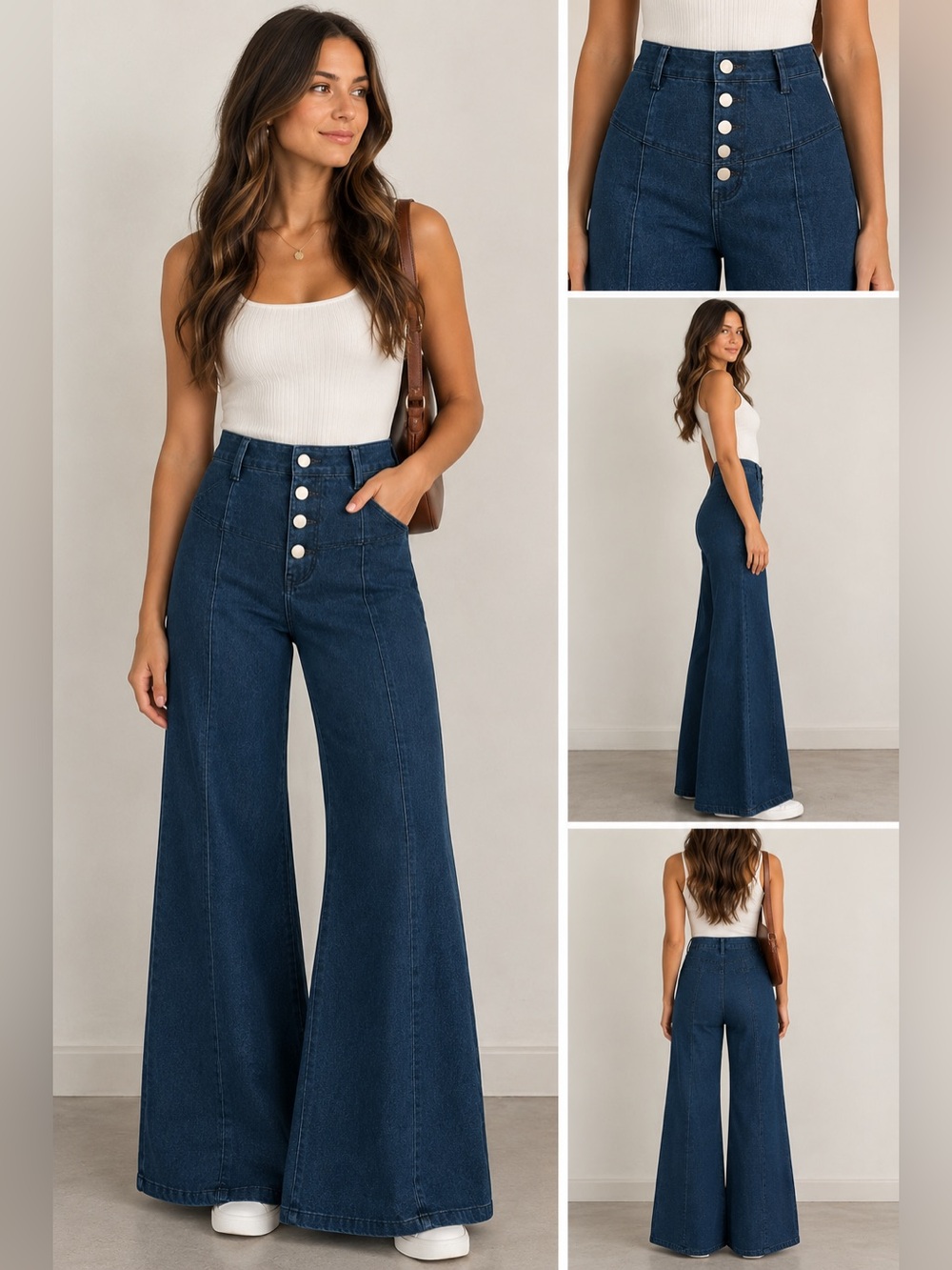 Jealous Tomato Dark Blue High-Waist Wide Leg Button Jeans